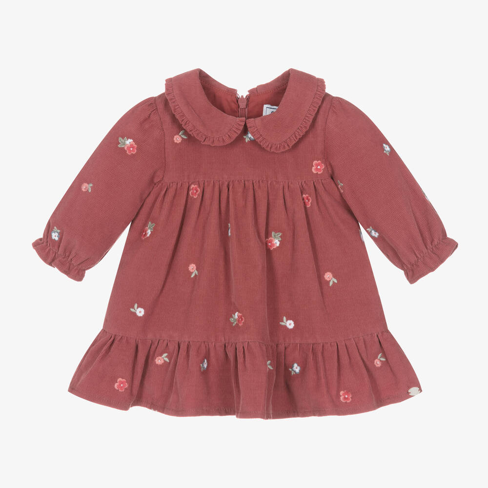 Tartine et Chocolat - Girls Pink Floral Corduroy Dress | Childrensalon
