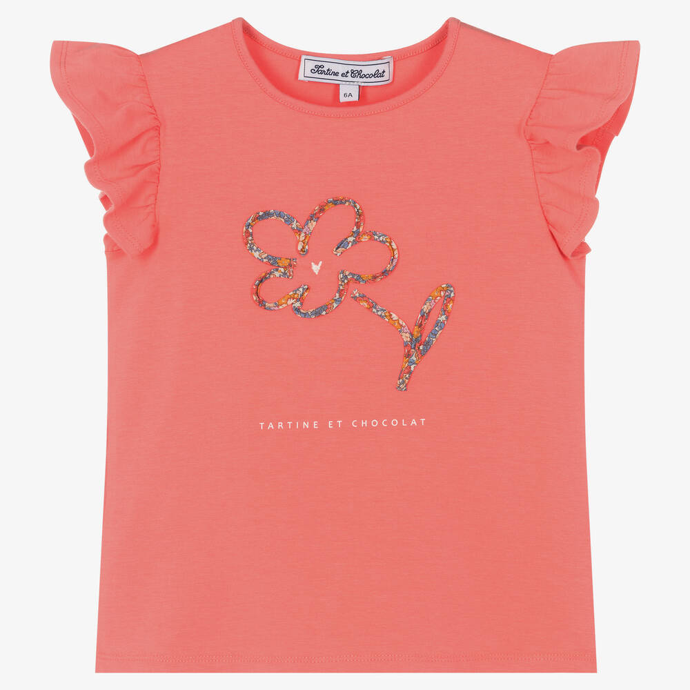 Tartine et Chocolat - Girls Pink Liberty Print Flower T-Shirt | Childrensalon