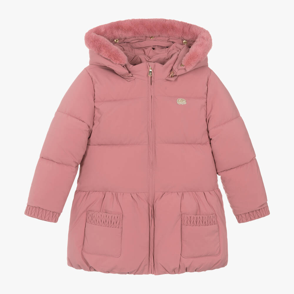 Tartine et Chocolat - Girls Pink Padded Puffer Coat | Childrensalon