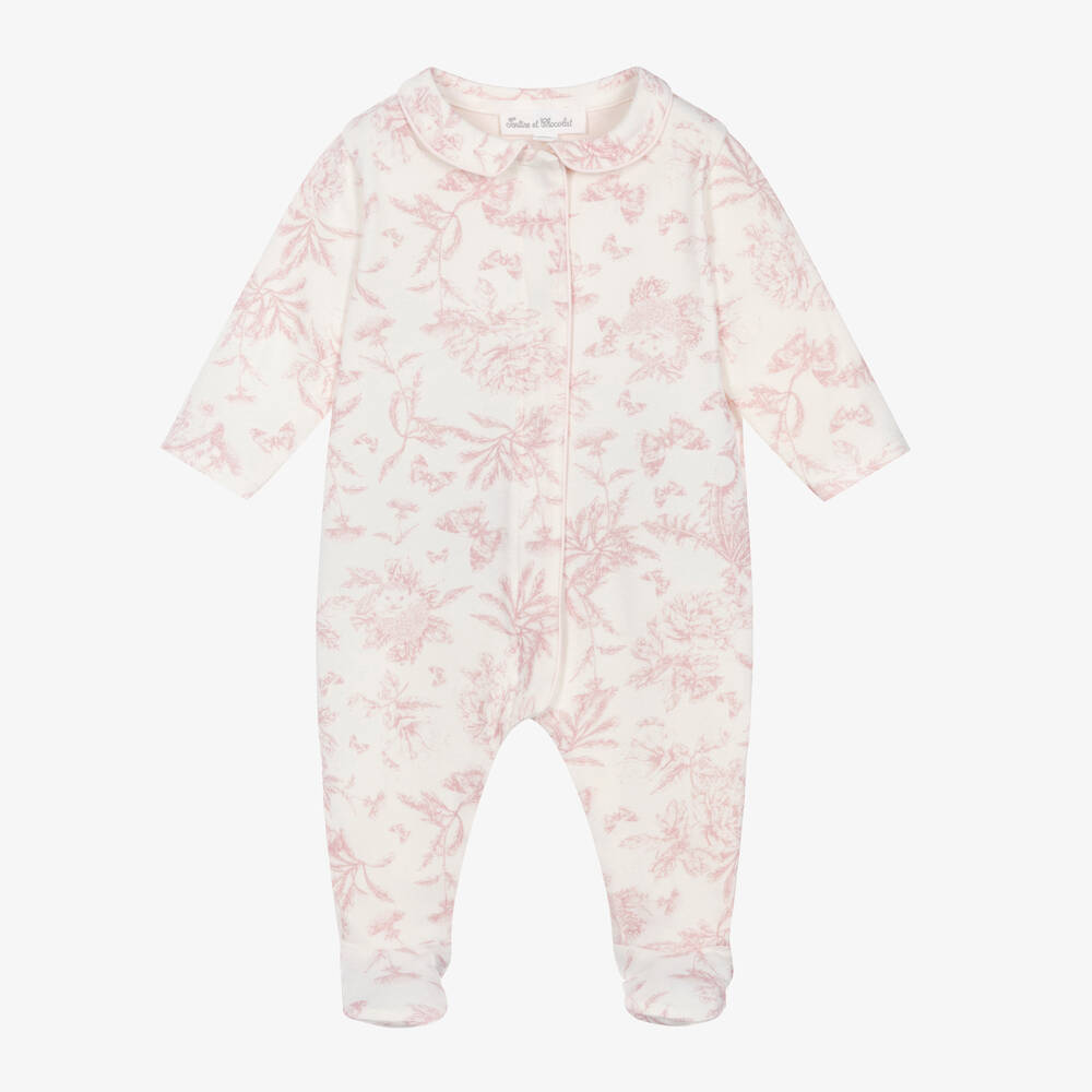 Tartine et Chocolat - Girls Pink Toile Du Jouy Cotton Babygrow | Childrensalon