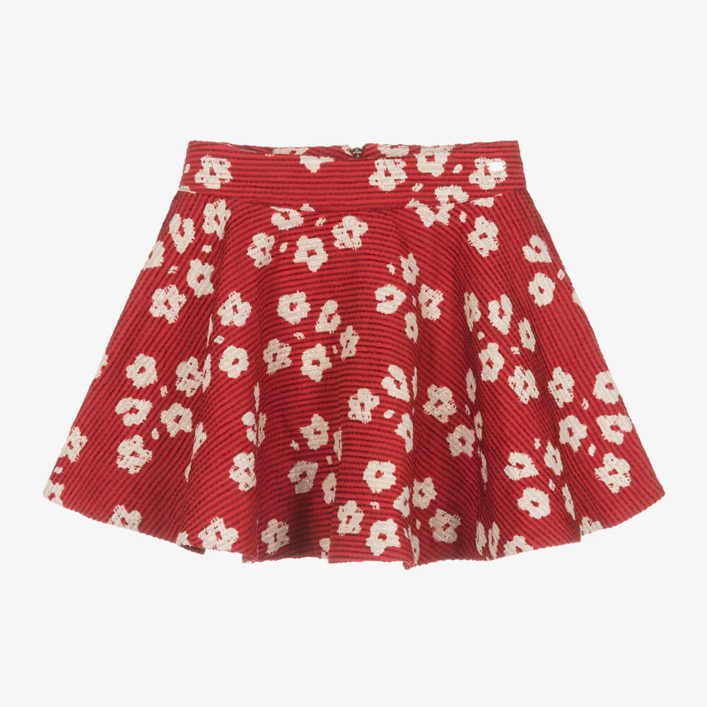 Tartine et Chocolat - Girls Red Jacquard Floral Skirt | Childrensalon