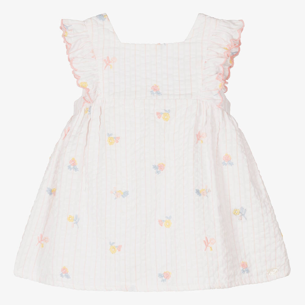 Tartine et Chocolat - Girls White Embroidered Cotton Dress | Childrensalon