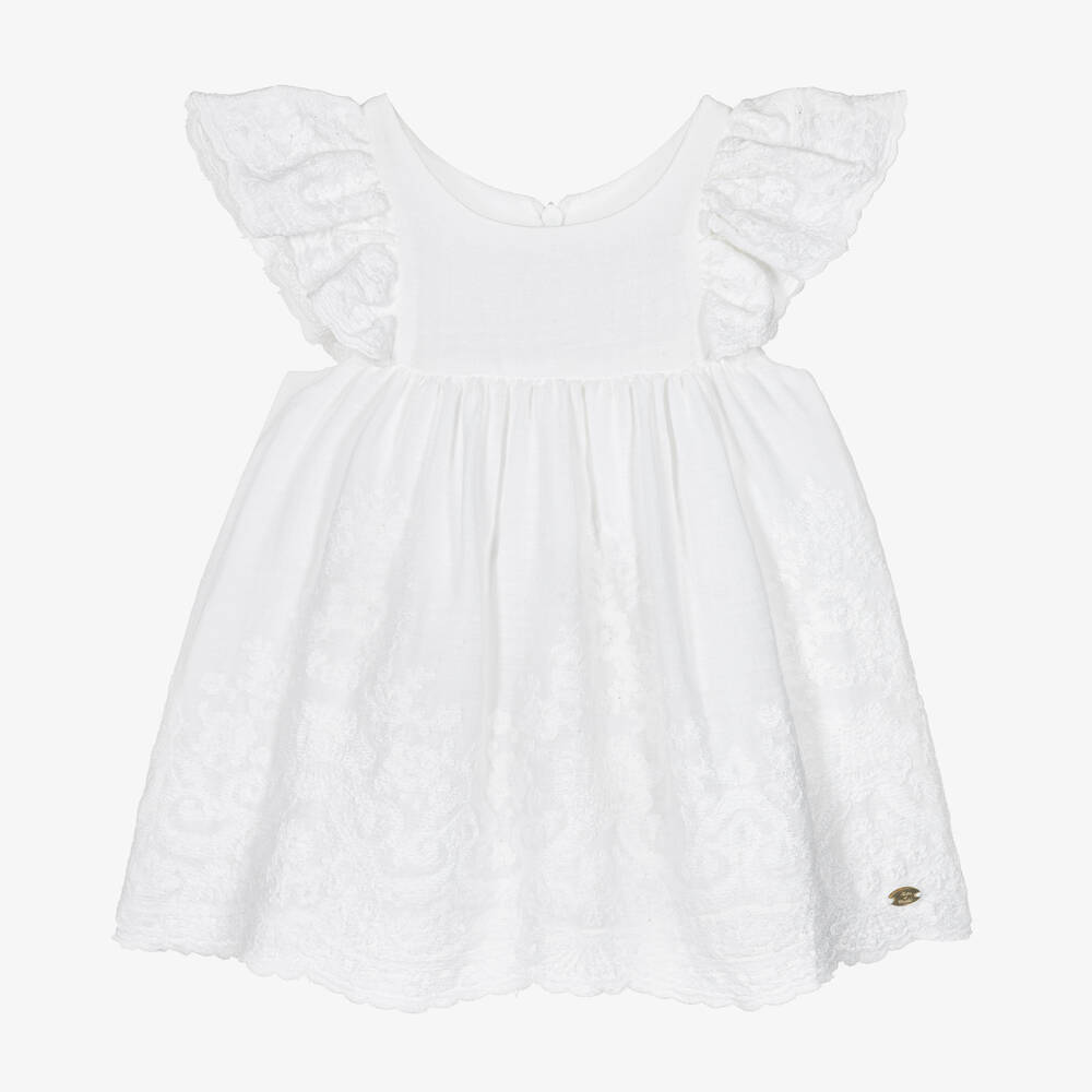 Tartine et Chocolat - Girls White Embroidered Muslin Dress | Childrensalon
