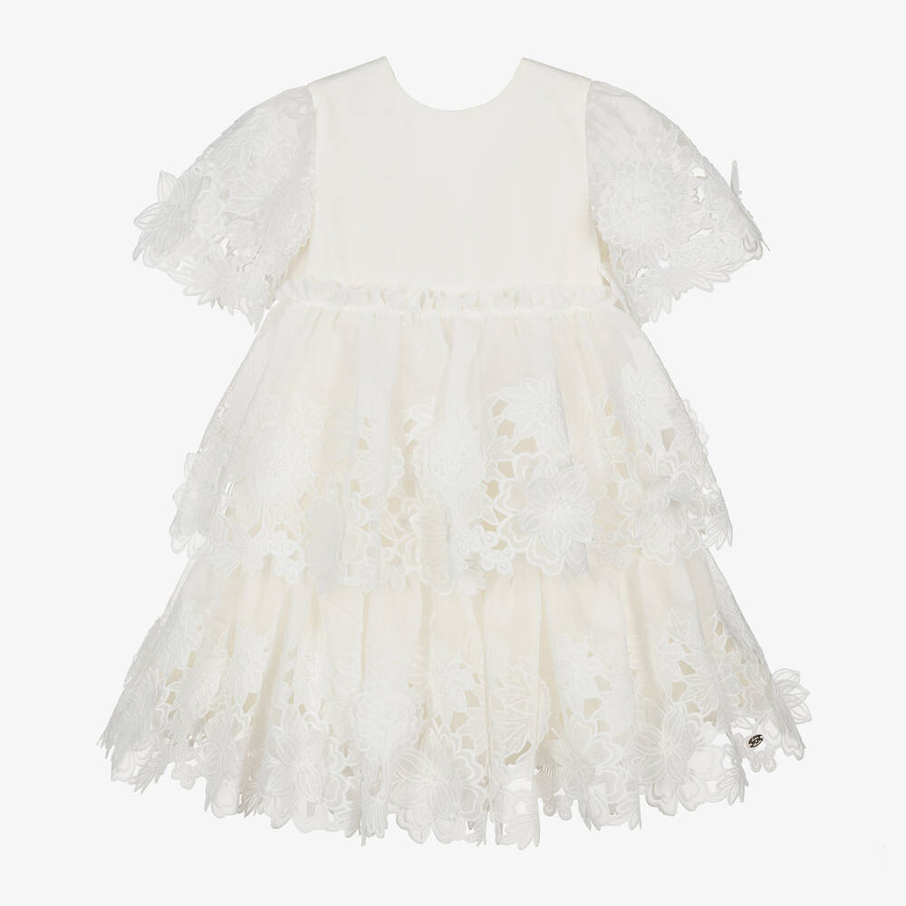 Tartine et Chocolat - Girls White Floral Organza Dress | Childrensalon