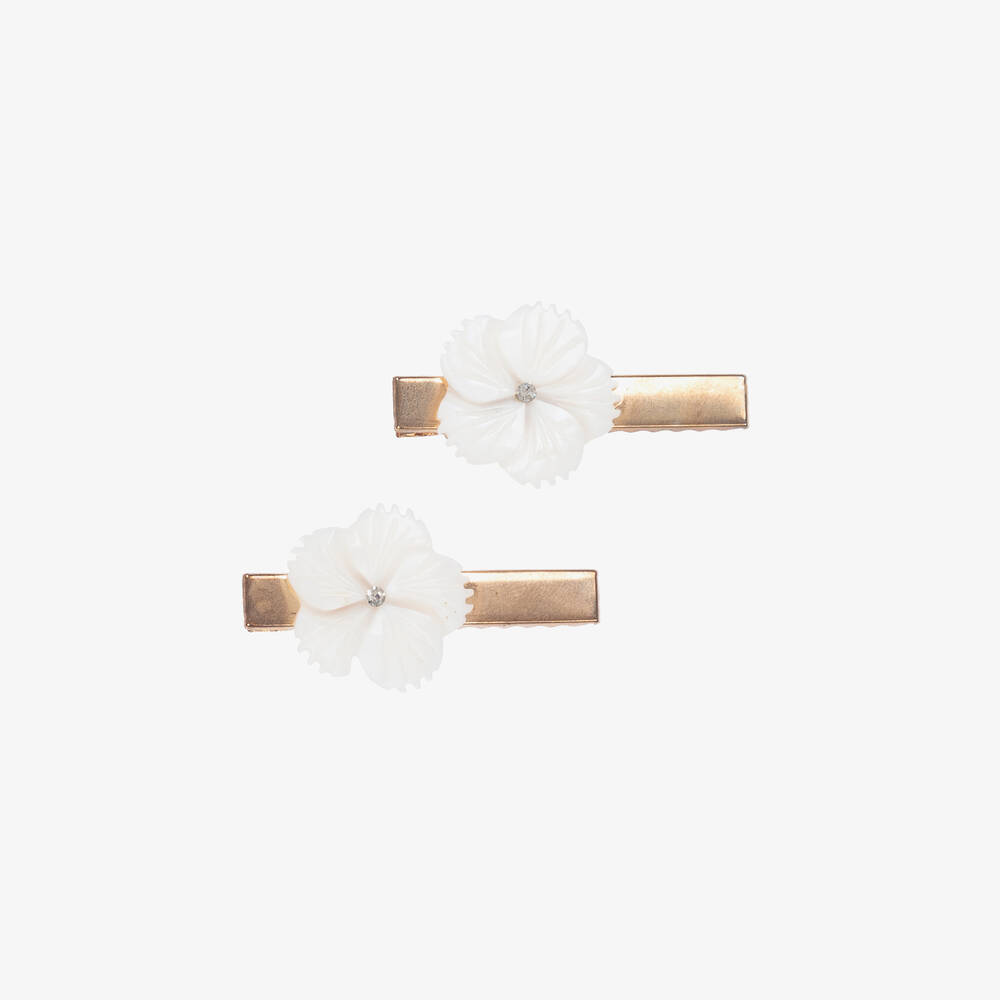 Tartine et Chocolat - Girls White Flower Hair Clips (2 Pack) | Childrensalon
