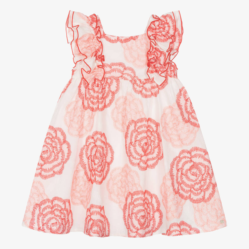 Tartine et Chocolat - Girls White & Pink Cotton Floral Dress | Childrensalon