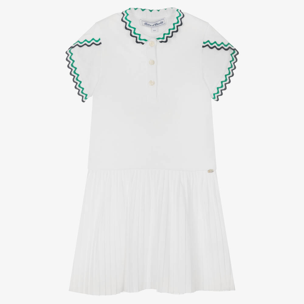 Tartine et Chocolat - Girls White Piqué Tennis Dress | Childrensalon