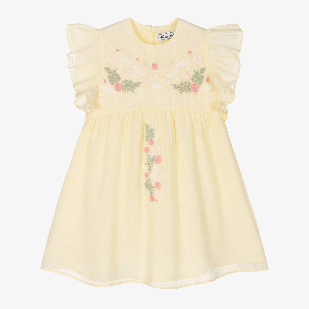 Tartine et Chocolat - Girls Yellow Cotton Dress | Childrensalon