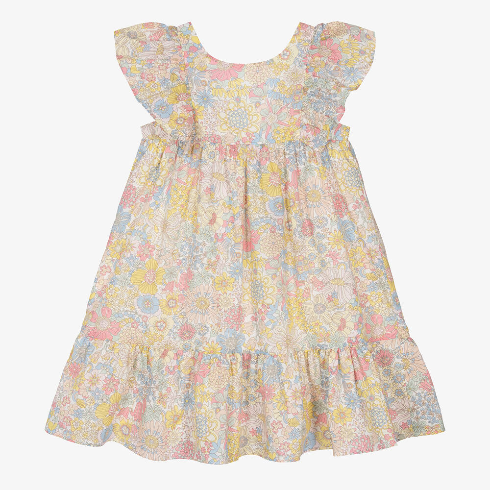 Tartine et Chocolat - Girls Yellow Cotton Liberty Print Dress | Childrensalon