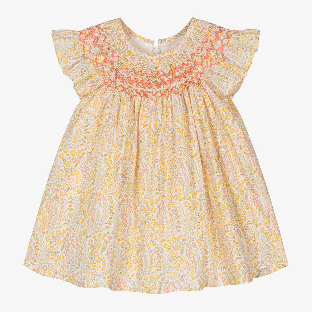 Tartine Et Chocolat Babies'  Girls Yellow Cotton Liberty Print Dress