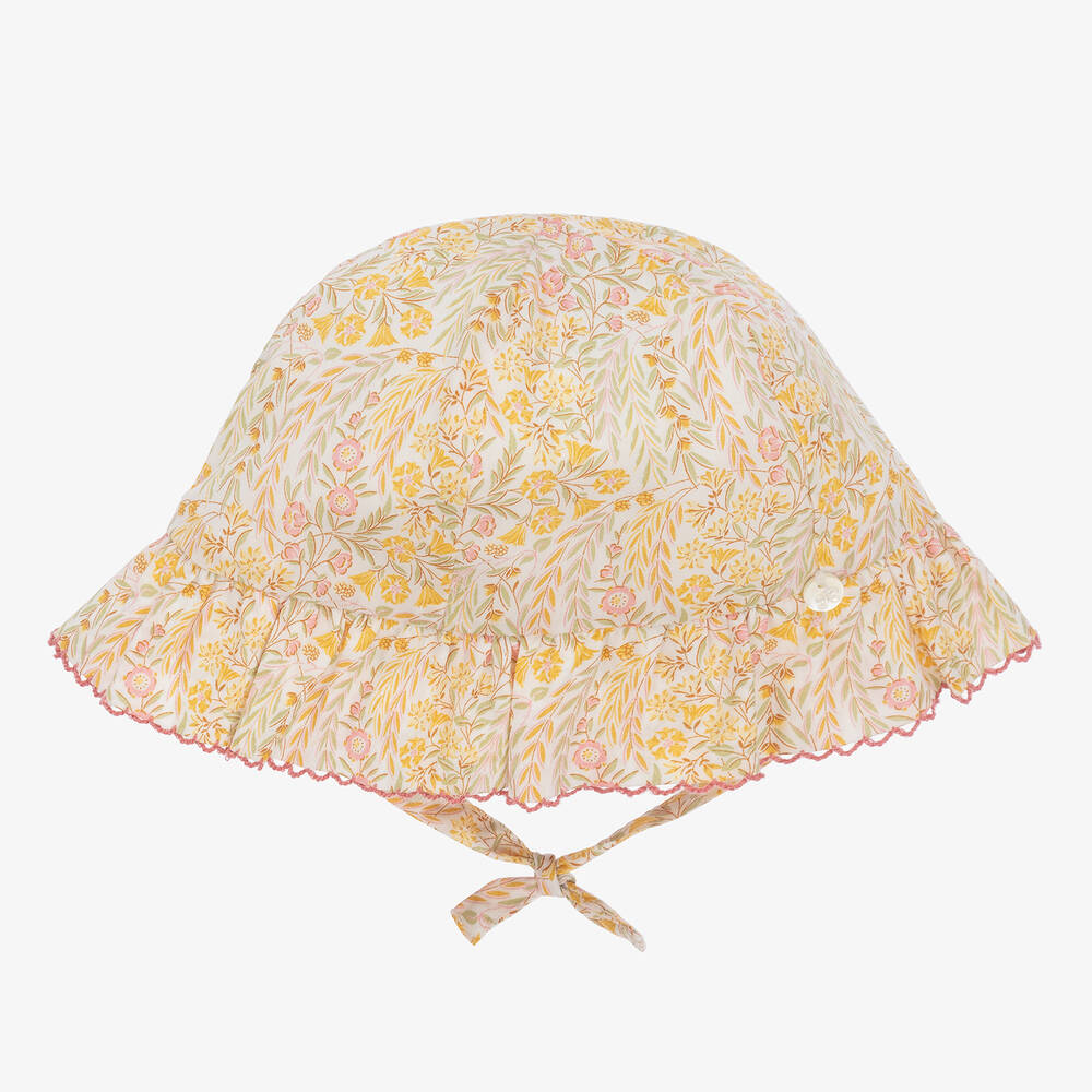 Tartine et Chocolat - Girls Yellow Cotton Liberty Sun Hat | Childrensalon