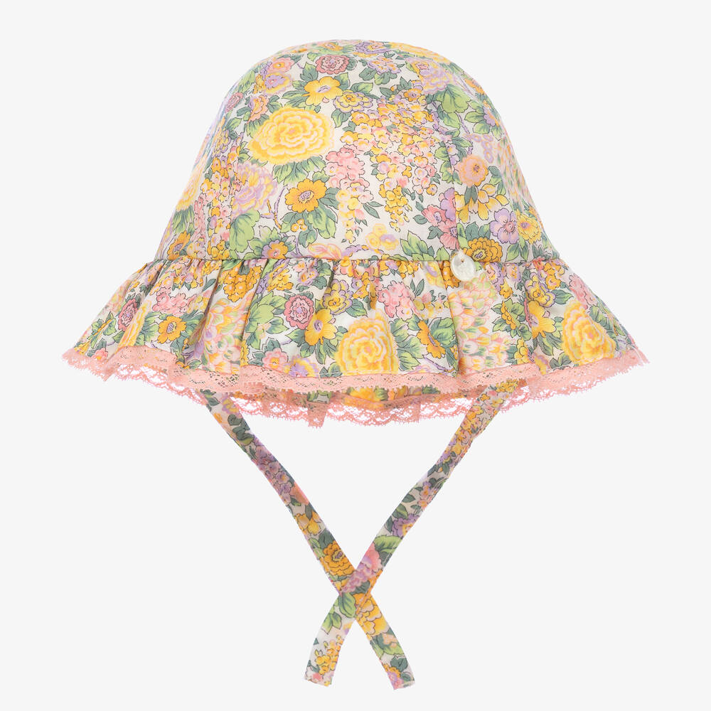 Tartine et Chocolat - Girls Yellow Floral Liberty Hat | Childrensalon