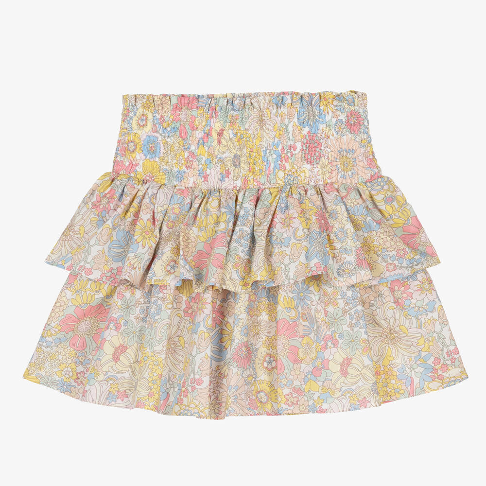 Tartine et Chocolat - Girls Yellow Liberty Floral Print Cotton Skirt | Childrensalon
