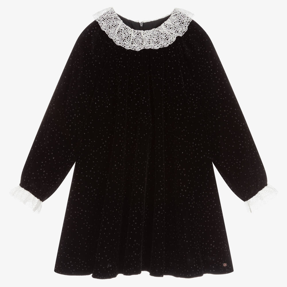 Tartine et Chocolat - Glittery Black Velvet Dress | Childrensalon