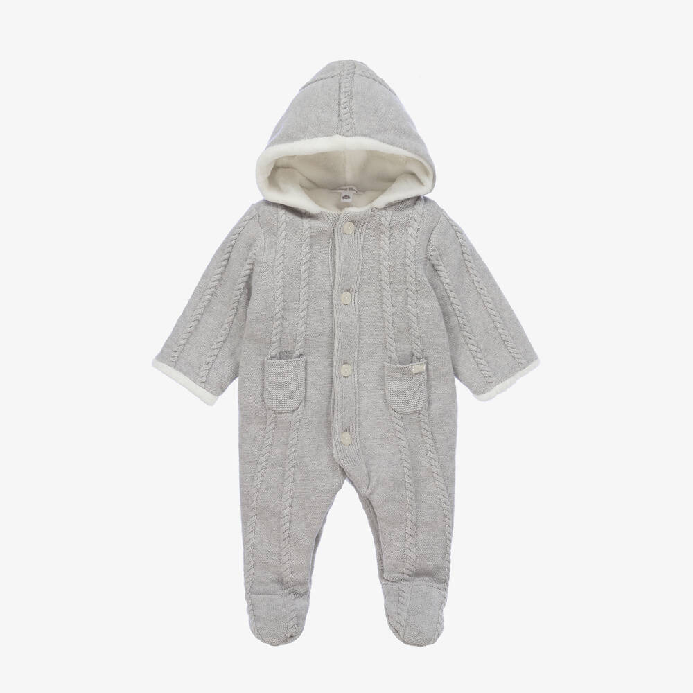 Tartine et Chocolat - Grey Wool & Cashmere Knitted Pramsuit | Childrensalon