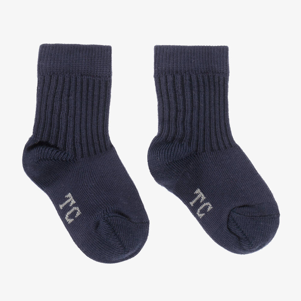 Tartine et Chocolat - Navy Blue Knitted Cotton Socks | Childrensalon