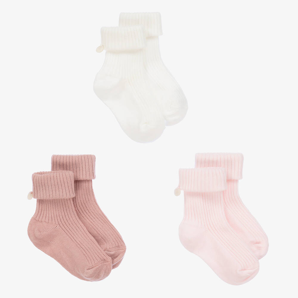 Tartine et Chocolat - Pink Cotton Baby Socks (3 Pack) | Childrensalon