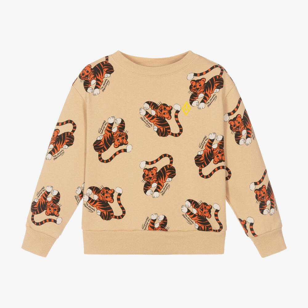 The Animals Observatory - Beige Tiger Print Cotton Sweatshirt | Childrensalon