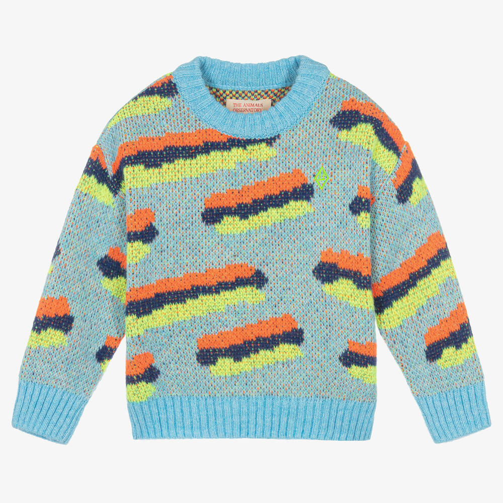 The Animals Observatory - Blue & Orange Knitted Sweater | Childrensalon