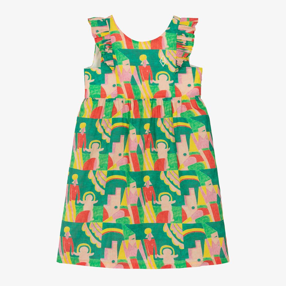 The Animals Observatory Kids' Girls Green Cotton Abstract Print Dress
