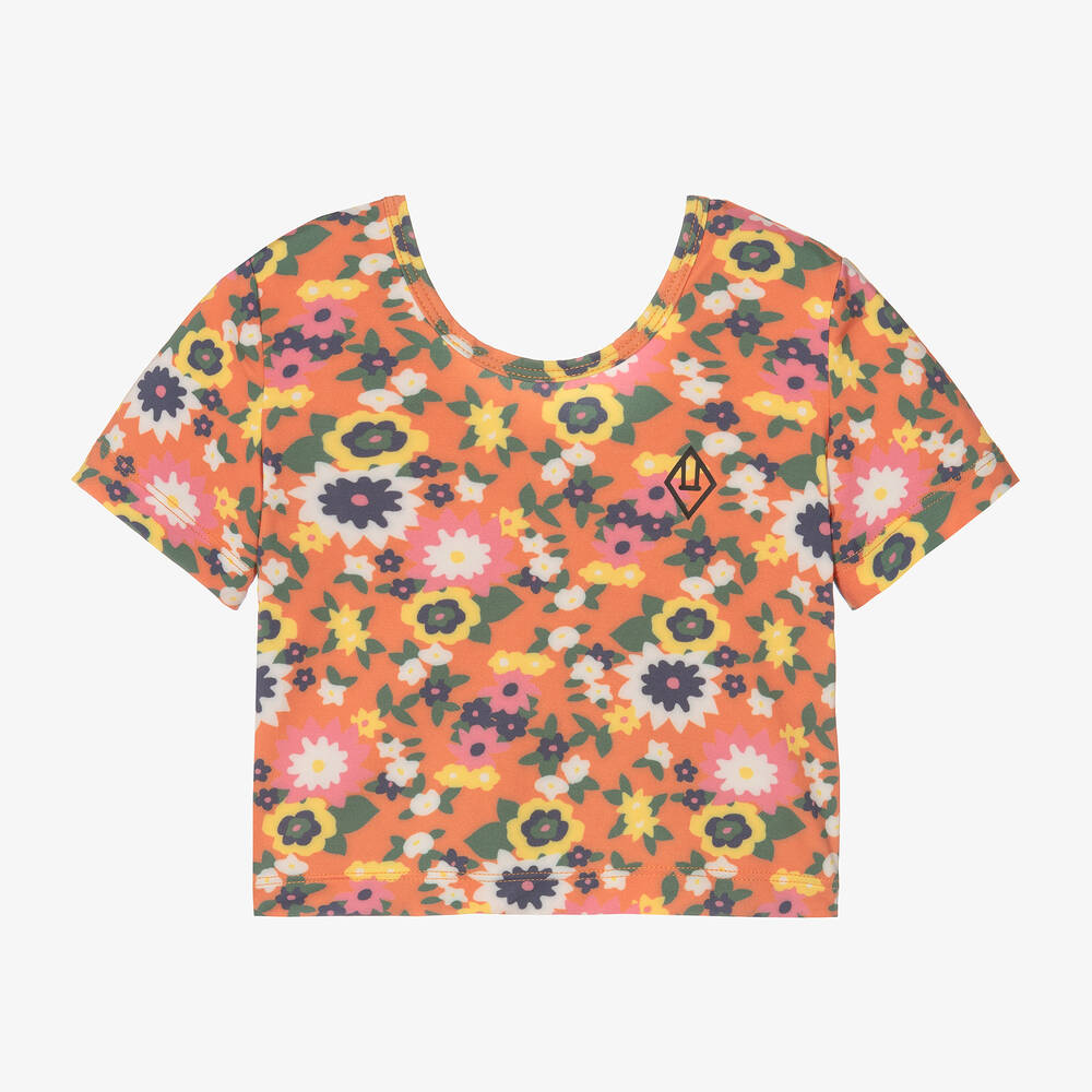 The Animals Observatory - Girls Orange Floral T-Shirt | Childrensalon
