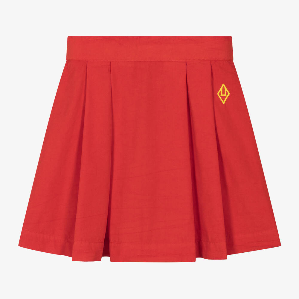 The Animals Observatory - Girls Red Cotton Pleated Skirt | Childrensalon