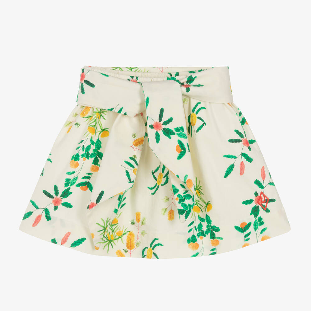 The Animals Observatory Babies' Girls White Cotton Floral Print Skirt