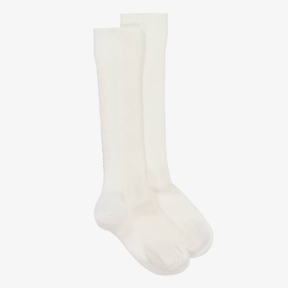 The Animals Observatory Babies' Ivory Cotton Knee-high Socks