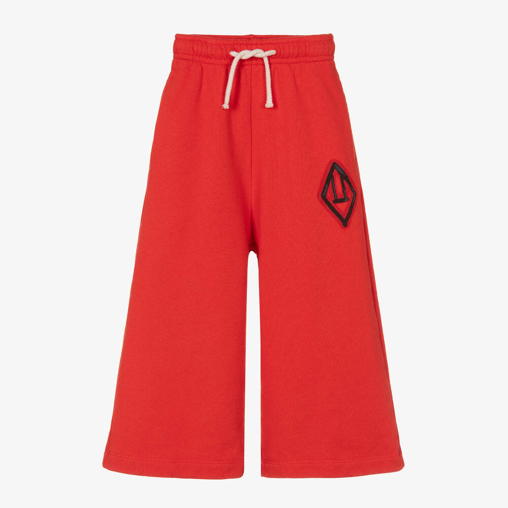 The Animals Observatory - Red Cotton Wide-Leg Joggers | Childrensalon