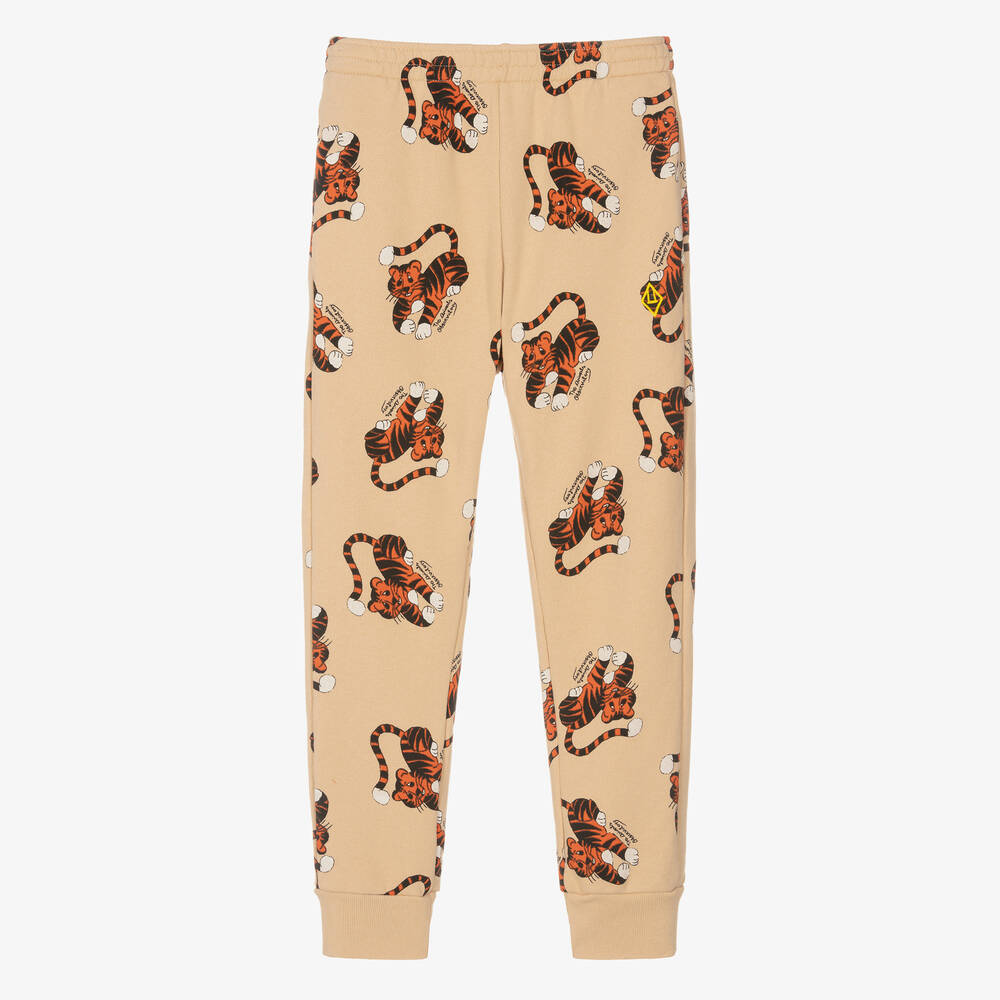 The Animals Observatory Teen Beige Tiger Cotton Joggers