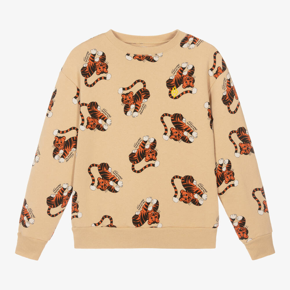 The Animals Observatory Teen Beige Tiger Print Cotton Sweatshirt