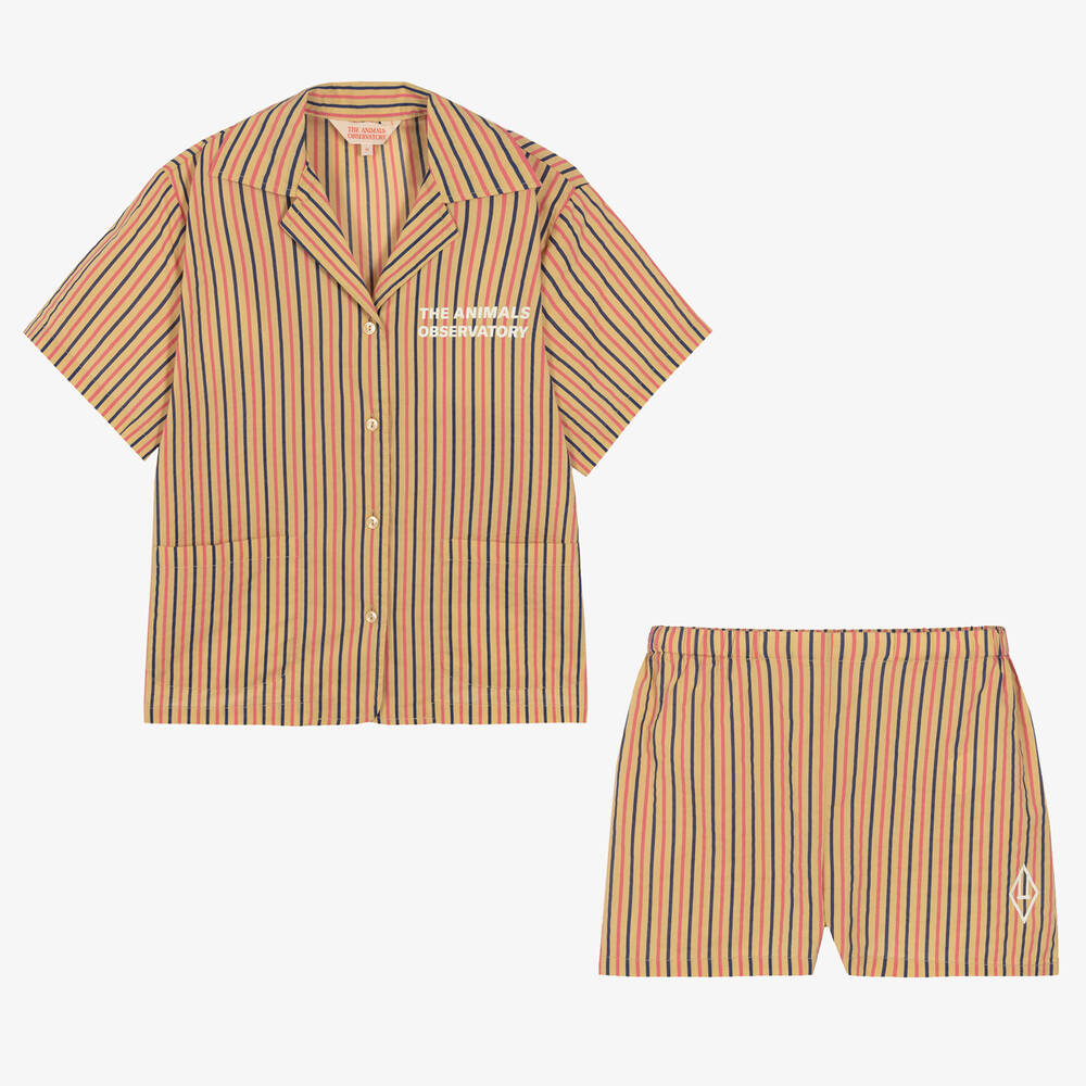 The Animals Observatory Teen Boys Beige Striped Shorts Set