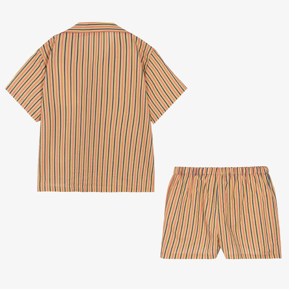 The Animals Observatory - Teen Boys Beige Striped Shorts Set ...