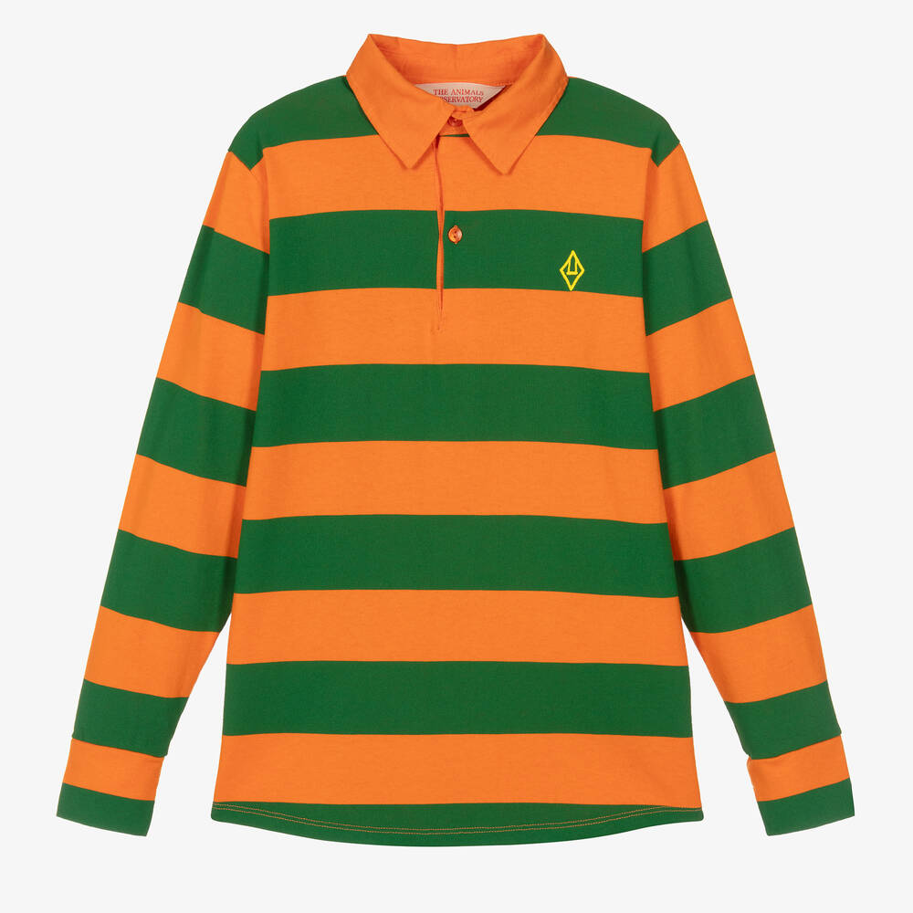 The Animals Observatory Teen Boys Orange & Green Striped Rugby Shirt