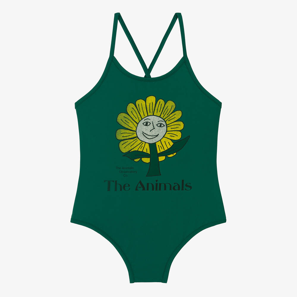 The Animals Observatory - Teen Girls Green Flower Swimsuit (UPF50+) | Childrensalon