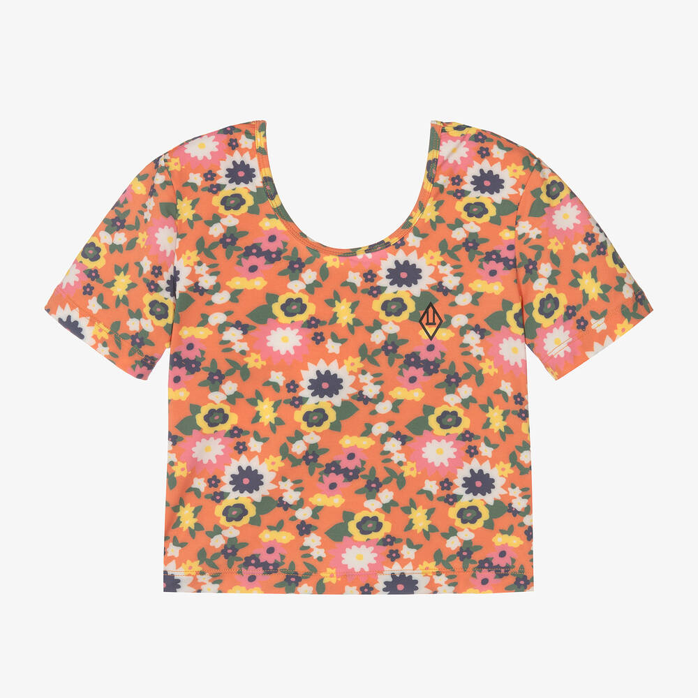 The Animals Observatory - Teen Girls Orange Floral T-Shirt | Childrensalon