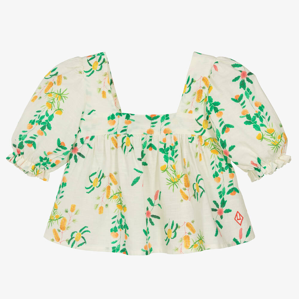 The Animals Observatory - Teen Girls White Cotton Floral Blouse | Childrensalon