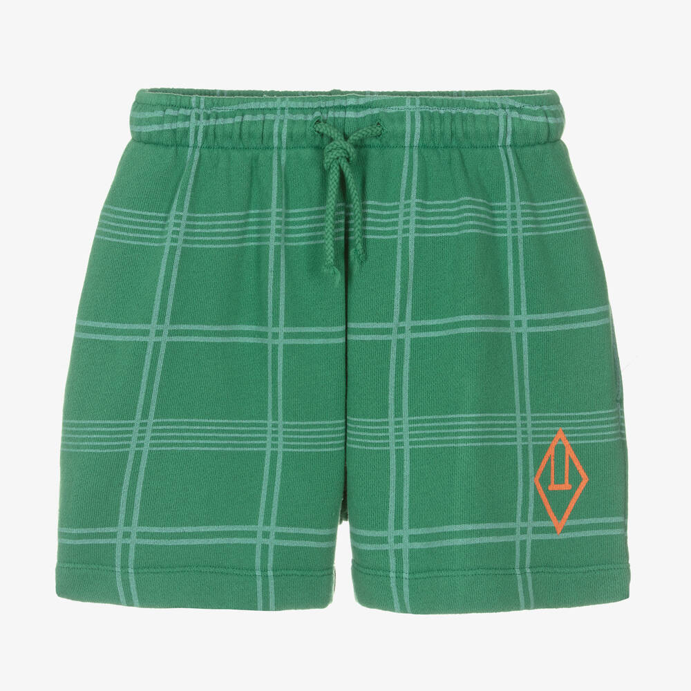 The Animals Observatory Teen Green Check Cotton Jersey Shorts
