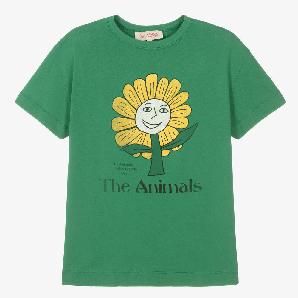 The Animals Observatory - Teen Green Cotton Flower T-Shirt | Childrensalon