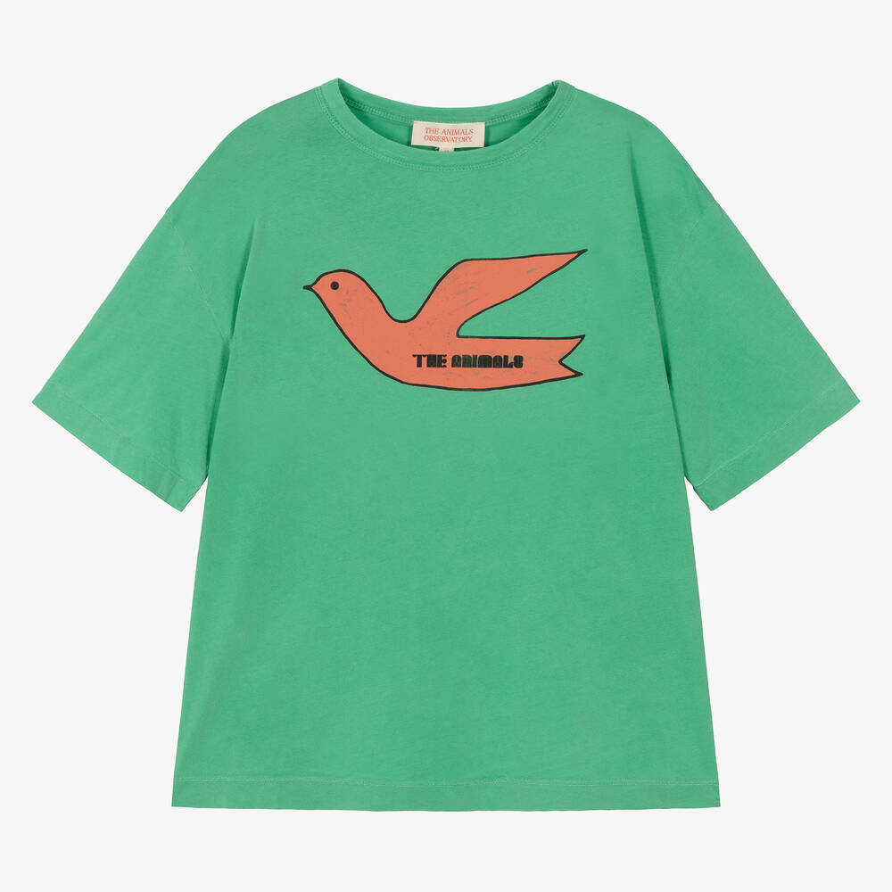 The Animals Observatory Teen Green Cotton Logo Bird T-shirt