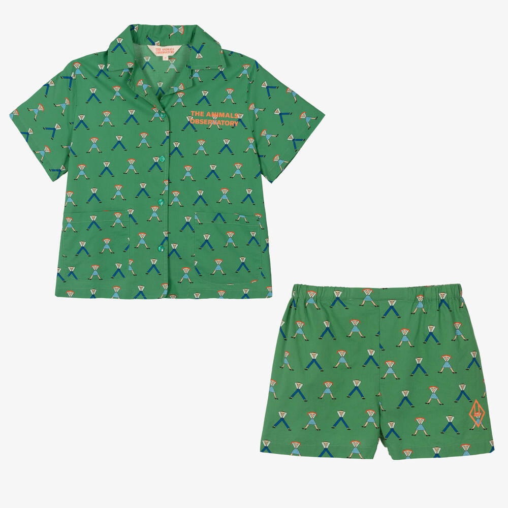 The Animals Observatory Teen Green Cotton Shirt & Shorts Set