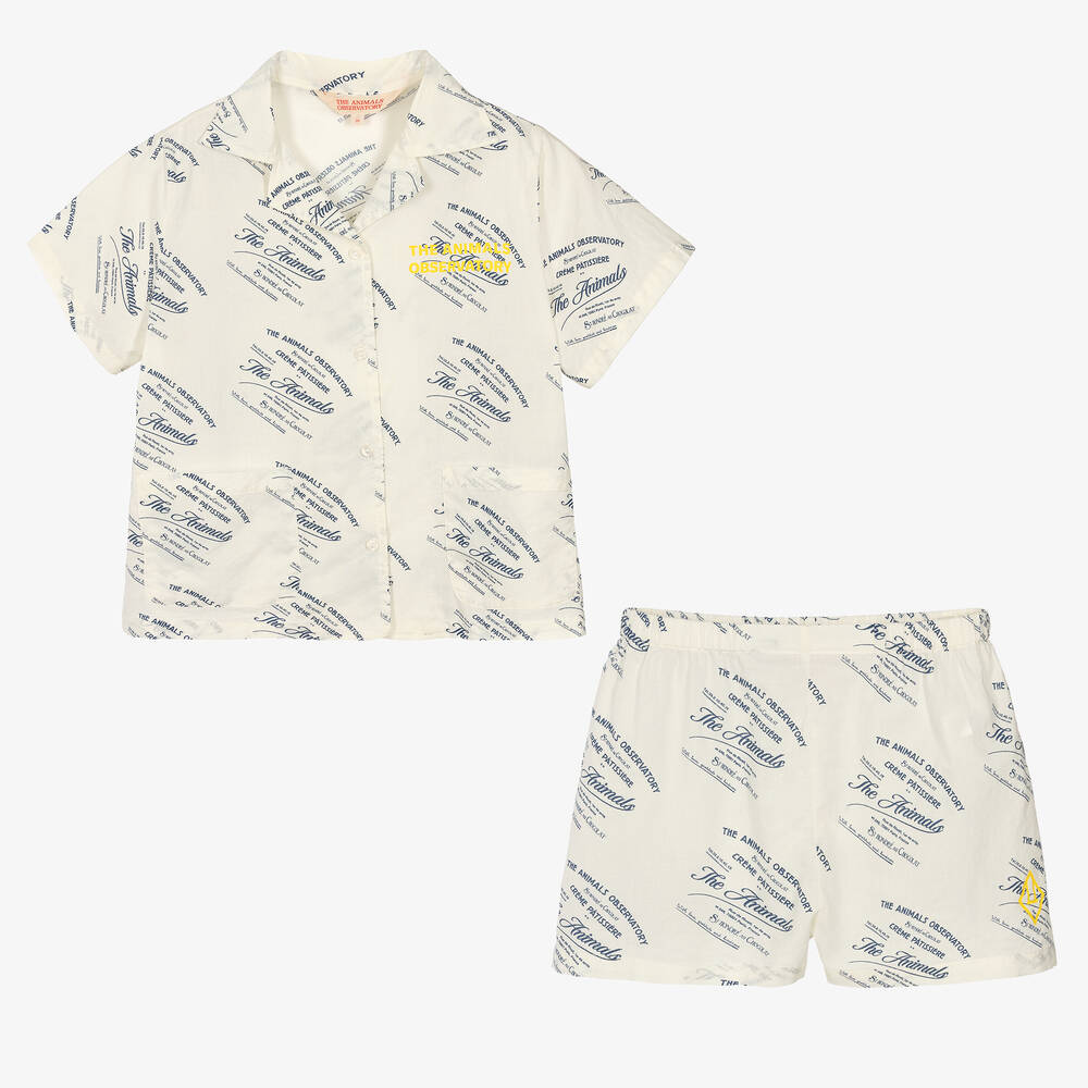 The Animals Observatory - Teen Ivory Cotton Shirt & Shorts Set | Childrensalon
