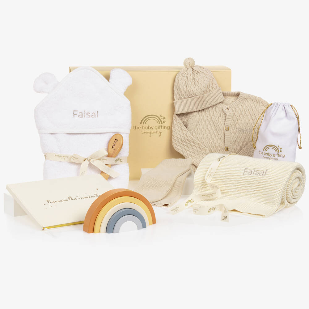 The Baby Gifting Company - سلة هامبر فاخرة مخصصة لون عاجي للأطفال | Childrensalon