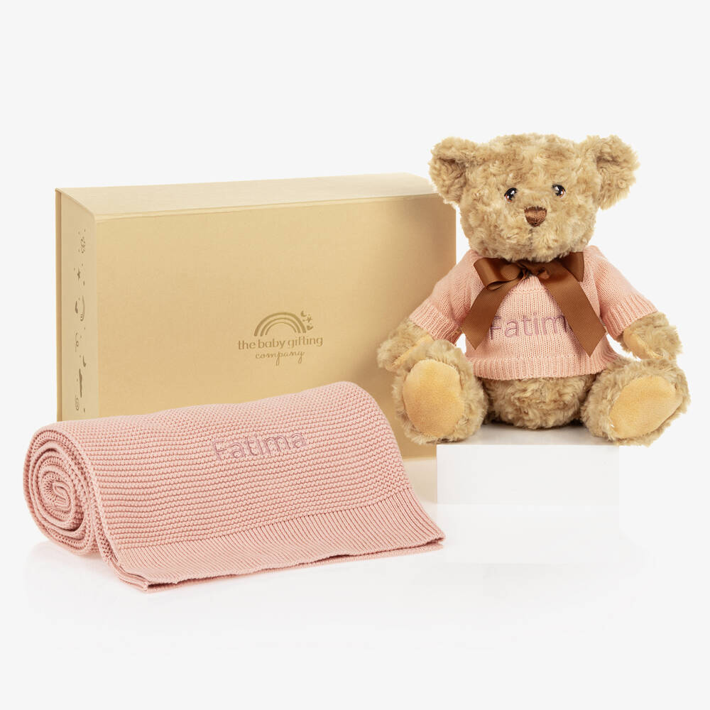 The Baby Gifting Company - Розовый персонализированный набор с мишкой  | Childrensalon