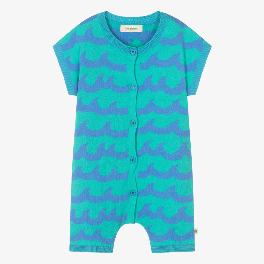 The Bonnie Mob - Baby Boys Blue Wave Cotton Knit Shortie | Childrensalon