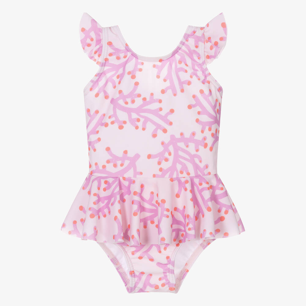 The Bonnie Mob - Baby Girls Pink Coral Swimsuit (UPF 50+) | Childrensalon