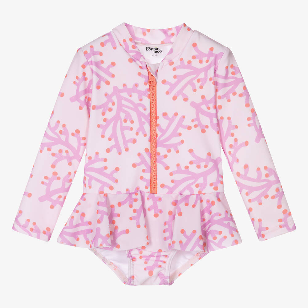 The Bonniemob - Baby Girls Pink Coral Swimsuit (UPF50+) | Childrensalon