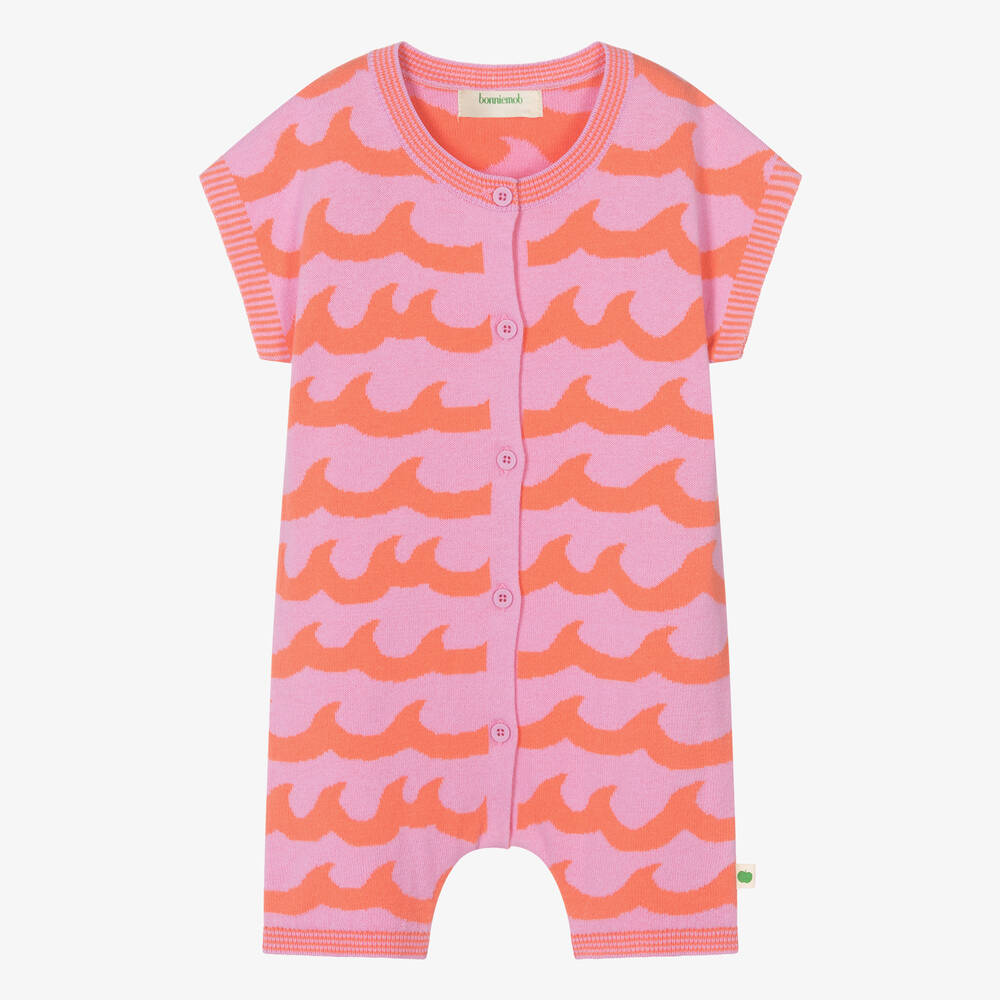 The Bonniemob - Baby Girls Pink Wave Cotton Knit Shortie | Childrensalon