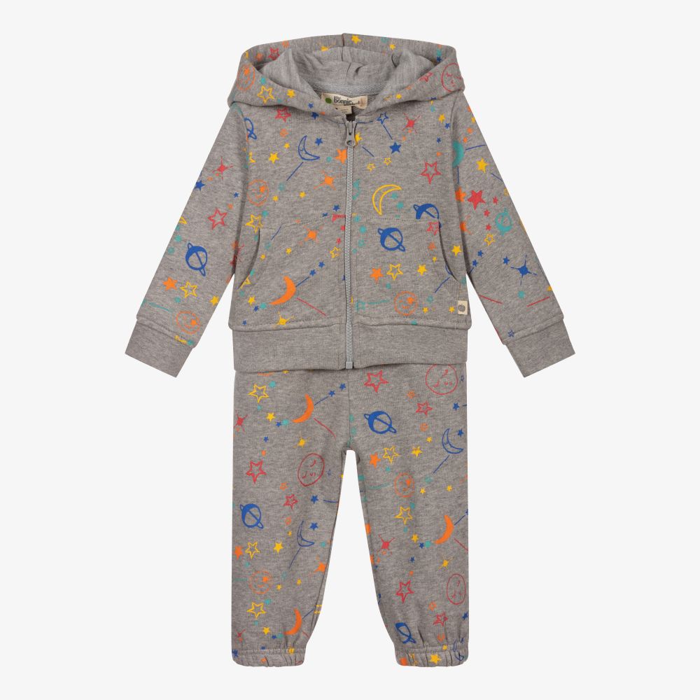 The Bonnie Mob Grey Cotton Baby Tracksuit In Gray