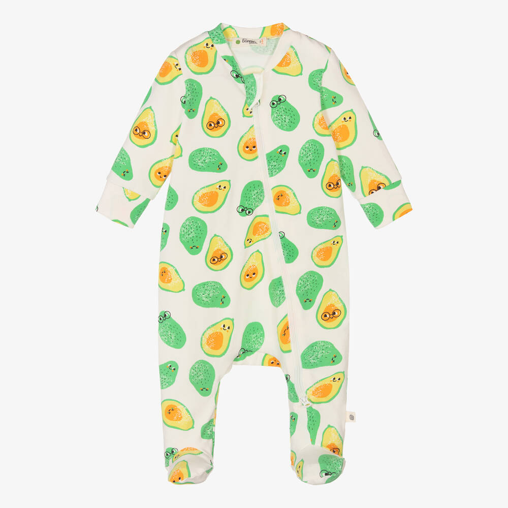 The Bonnie Mob - Ivory & Green Cotton Avocado Babygrow | Childrensalon